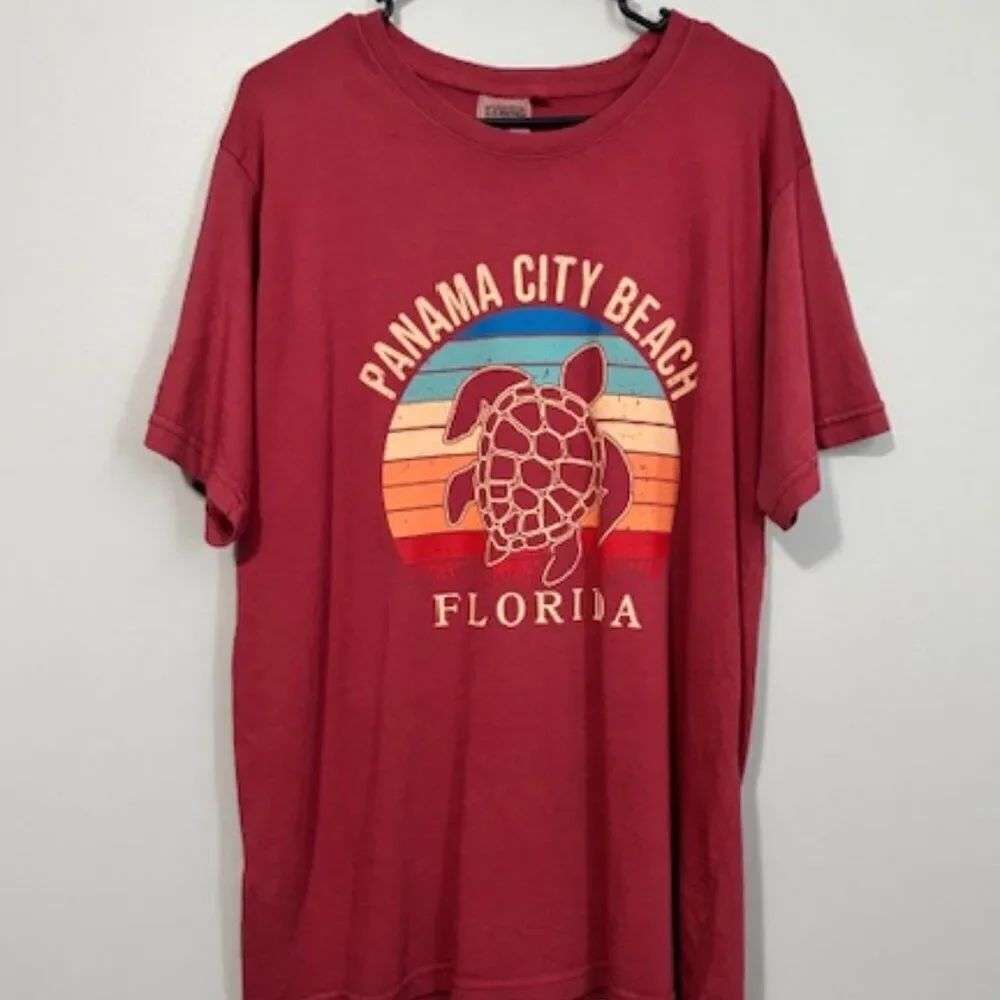 USED Men's US Vintage Short Sleeve T Shirt Panama City Beach Color Wine Sz XL
